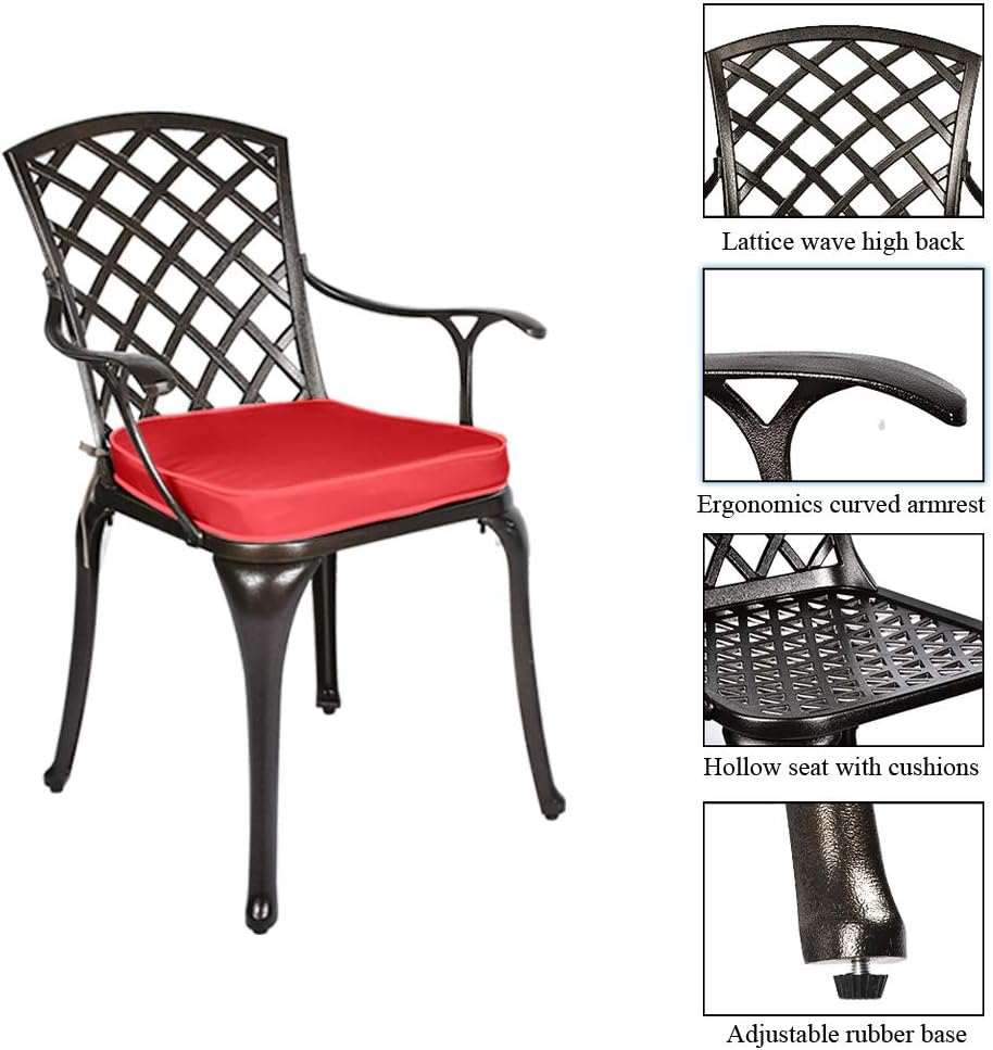 USSerenaY Cast Aluminum Bistro Set Outdoor Bistro Table Set Patio Furniture Sets with 4 Arm Chairs, Umbrella Hole, Antique Bronze Finish (4 Chairs + 1 Table Set(Lattice Weave)): Garden & Outdoor