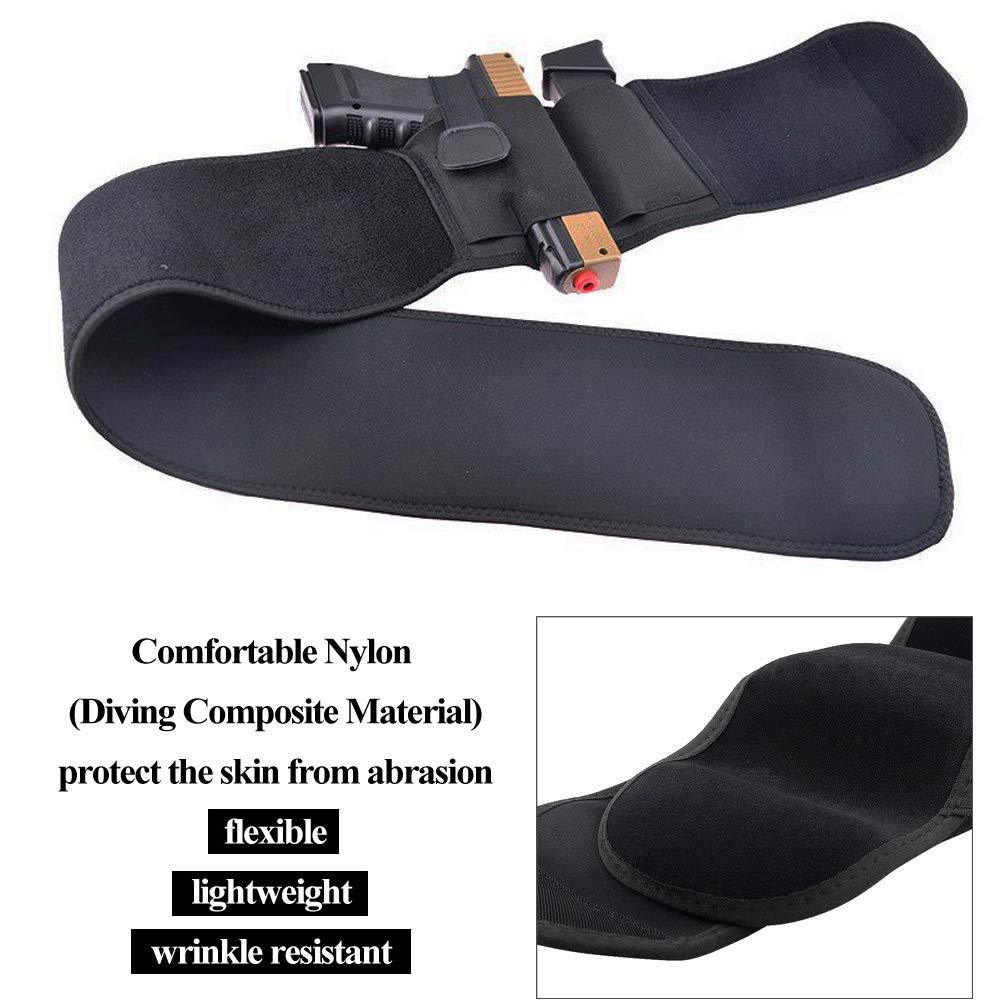 Belly Band Holster Tactical Waistband for Men Women Concealed Carry Pistols with Adjustable Comfortable Elastic Belt, Extra Pouch Invisible, Girdle Fit Hand Guns Stealthcarry