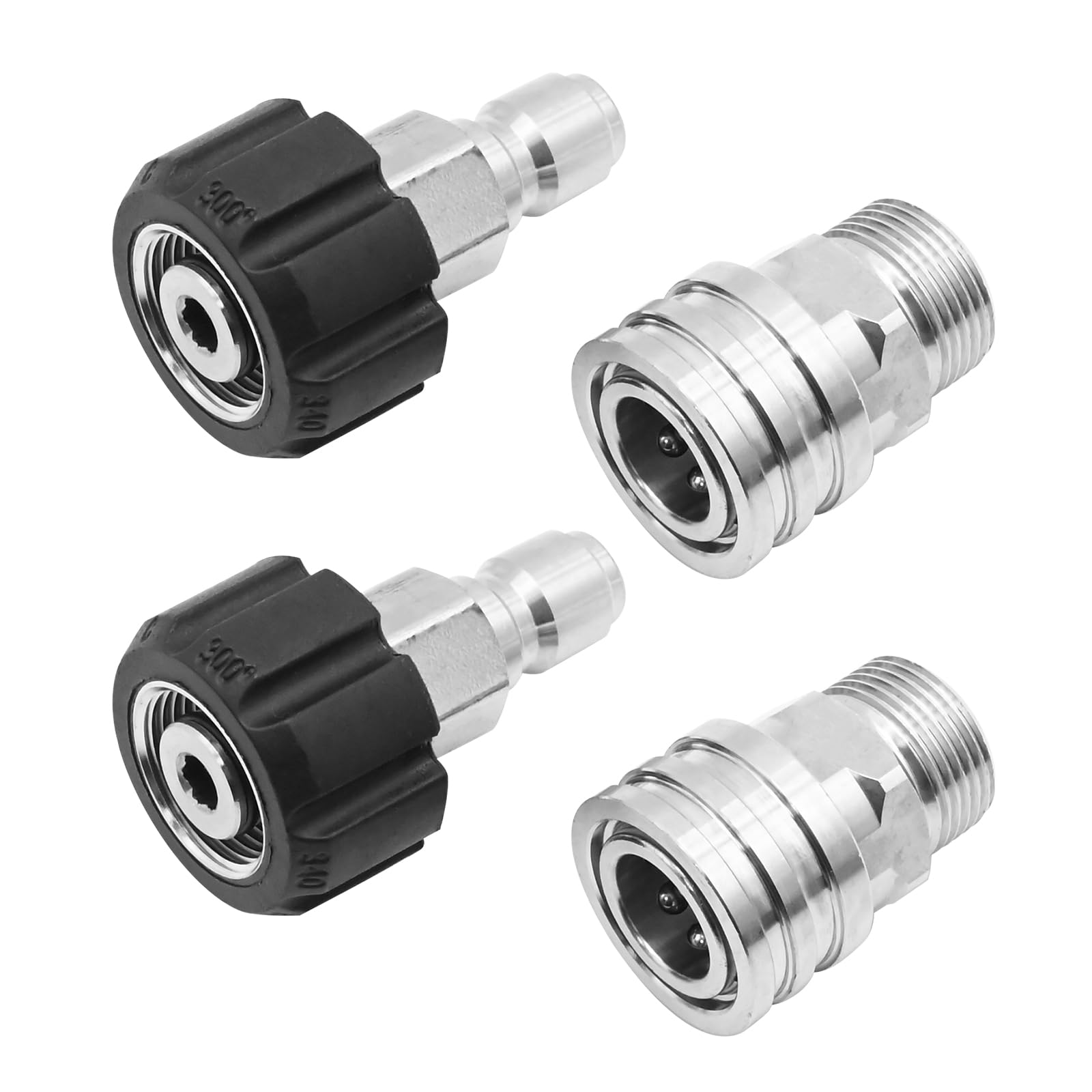 Hoypeyfiy 2 Sets M22 14mm Pressure Washer Quick Connect Fittings 14mm to 3/8 inch 5000PSI Quick Connect Hose Adapters for Universal Gun Hose and Pump Connection (Silver)