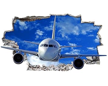 tekkdesigns H001 Flugzeug Flugzeug Jet zerstörten Wand Aufkleber 3D Poster Art Aufkleber Vinyl Zimmer (Medium (52 x 30 cm))