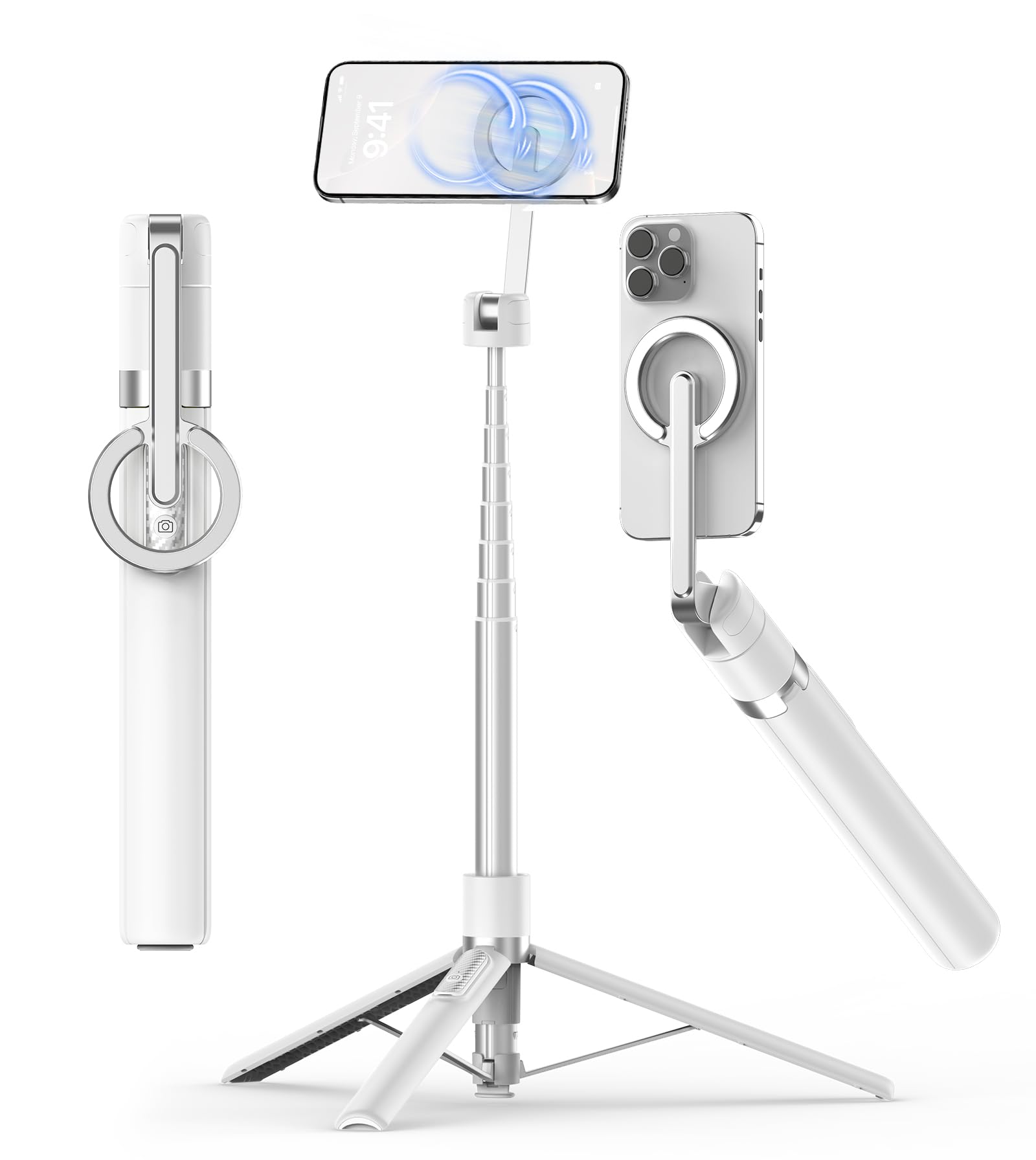 Photo 1 of ***BLACK*** TONEOF 68" Magnetic Selfie Stick Tripod with Aluminum Strong Magnetic Holder for Magsafe, 360° Rotatable Travel Phone Tripod Stand with Metal Ring & Rechargeable Remote for iPhone/Android?White?