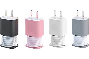 365Home 4-Pack 2 In 1 Silicone Charger Protector with Cord Wrap, Iphone Silicone Power Adapter Case, Snapback Charger Winder, Compatible with 18W/20W Charger - 1.65 x 1.1 inches (Charger not Included)