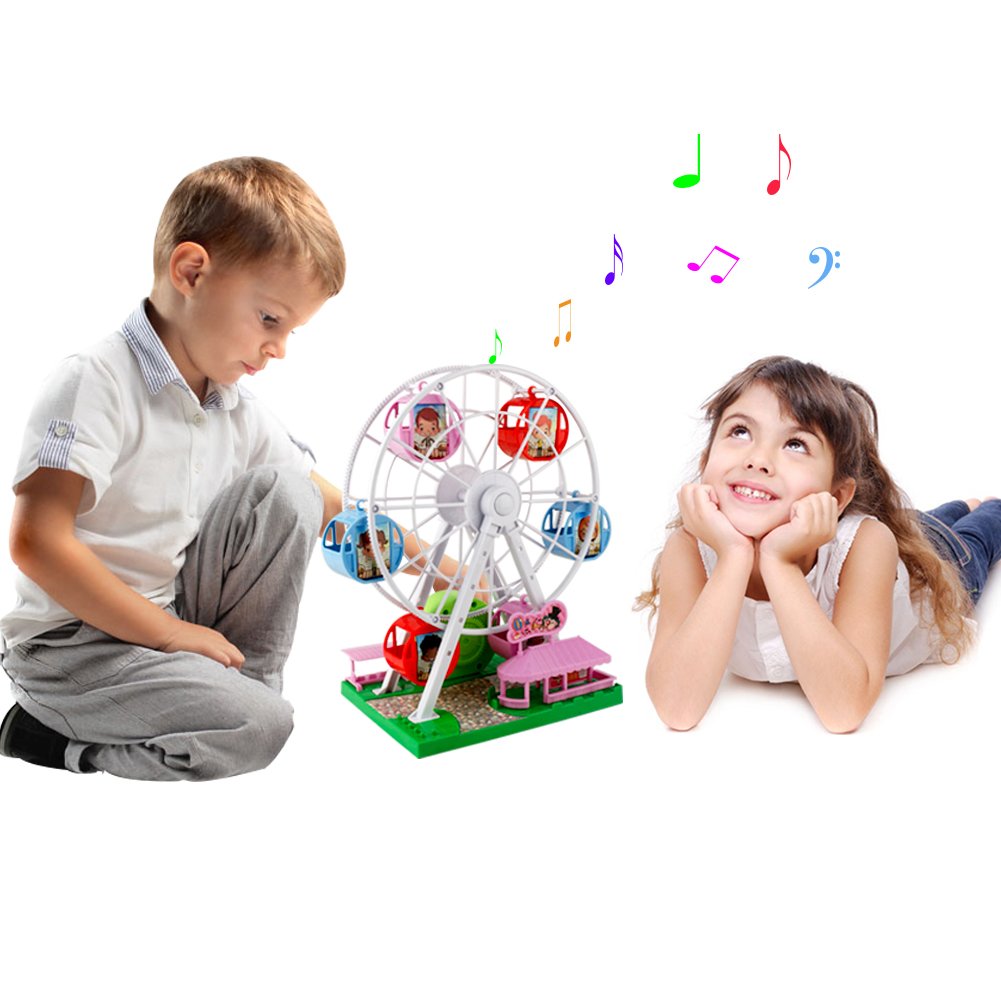 Ferris Wheel Music box toy, mini with 6 Spring Rotating Cabins, for Kids, Children, Boys, Girls, Babies and Infants over 36 Months
