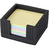 Concrete Modern Industrial Sticky Note Holder for Desk - 3.6 x 3.6 Inch Aesthetic Post it Note Holder Dispenser - Fluted Minimalist Self Stick Note Pad Holder - Cement Sticky Note Dispenser -Black