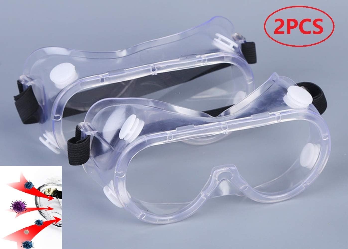 Safety Glasses Virus Medical Goggles, Anti-Virus Protective Goggles/Prevent Saliva/Anti Fog Goggles/Eye Protection Clear Goggles for Medical, Lab, Chemistry, Personal or Professional Use，2pcs