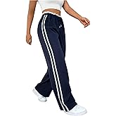 Verdusa Women's Baggy Straight Leg Pants Striped Athletic Pants Drawstring Waist Street Loose Trousers