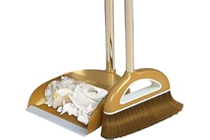 Broom and Dustpan Set With Handle - Heavy Duty Dust Pan Combo, Perfect for Home Lobby Floor