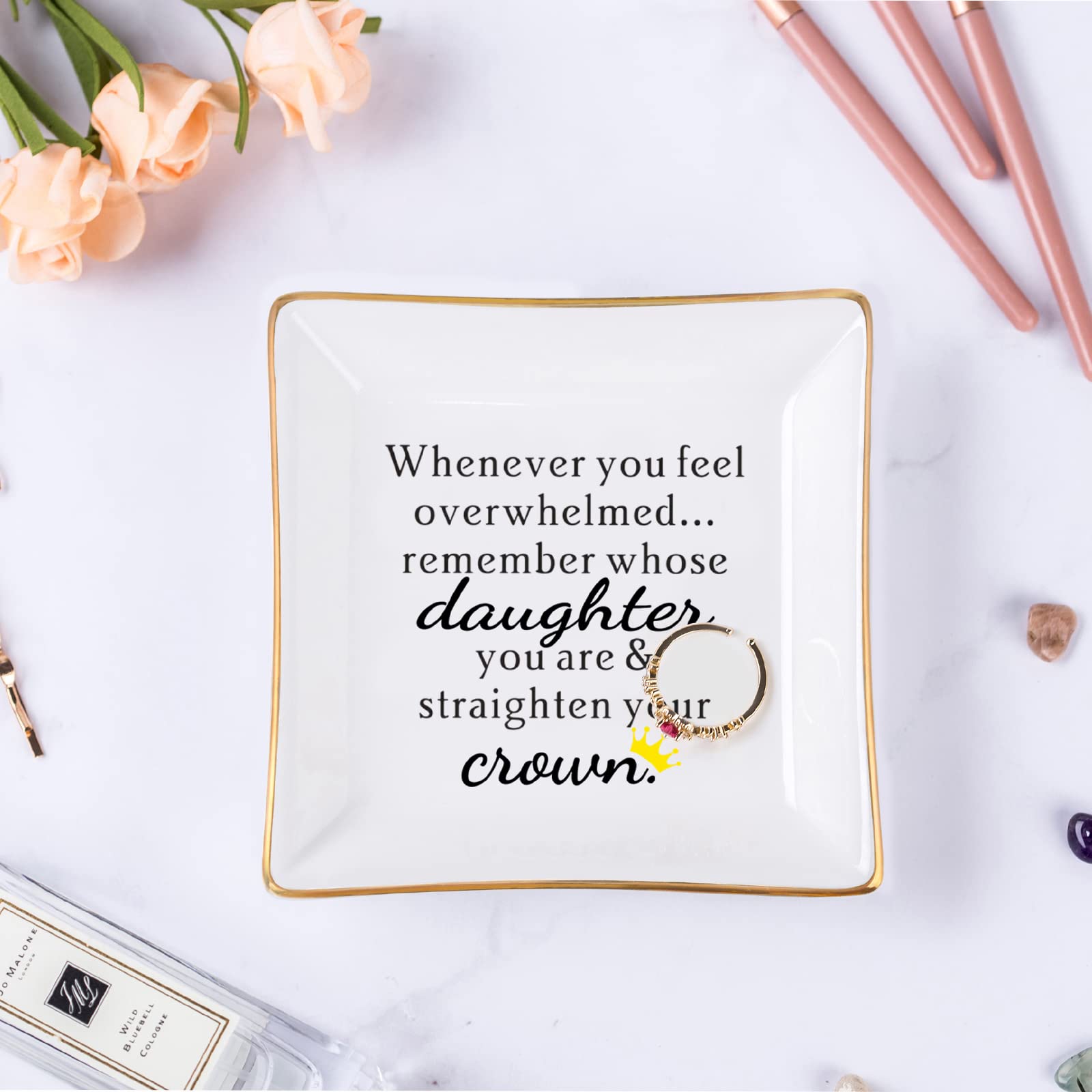 Daughter Gift from Mom, Gifts for Daughter Ring Dish - When You Feel Overwhelmed...Straighten Your Crown, Christmas Birthday Gift for Daughter Adult Valentines Wedding Mothers' Day Gifts