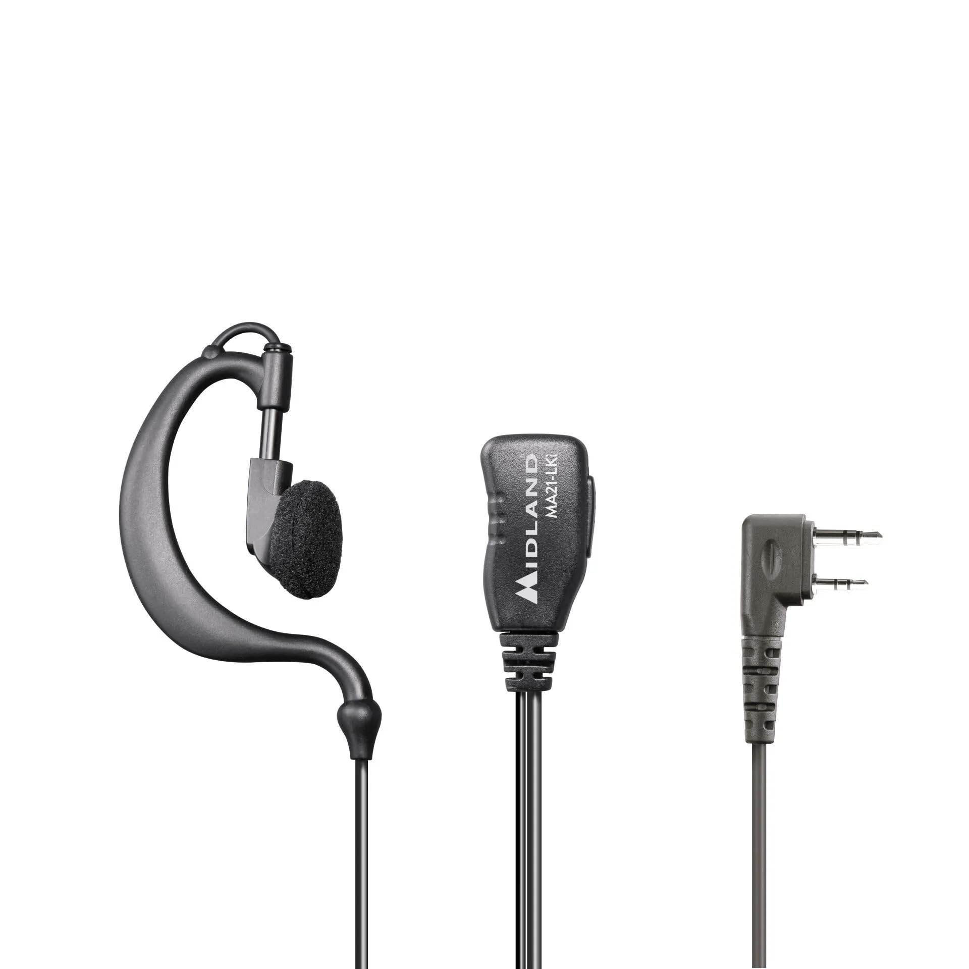 Midland - MA21-LKi Microphone with Earpiece for Walkie Talkies, Airsoft and Security – 2 Pin Kenwood Connector, Wired Connectivity, Over Ear Design, Compatible with G10, G11, G13, CT590S, BR180 Radios