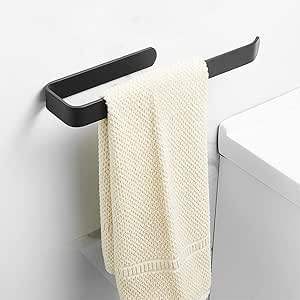 Toalleros de Baño, Toallero Negro sin Taladro, 31,5 cm Toallero Adhesivo, Toallero Ducha Pared, Aluminio, Acabado Mate