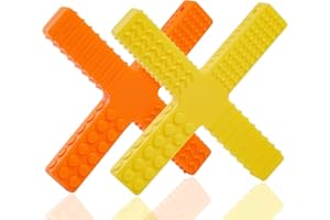 NEARBYME Sensory Chew Toys, Pack of 2 Silicone X Teether Chewing Stick for Autistic Chewers, ADHD, SPD, Oral Motor Stimulation or Special Needs(Orange, Yellow)