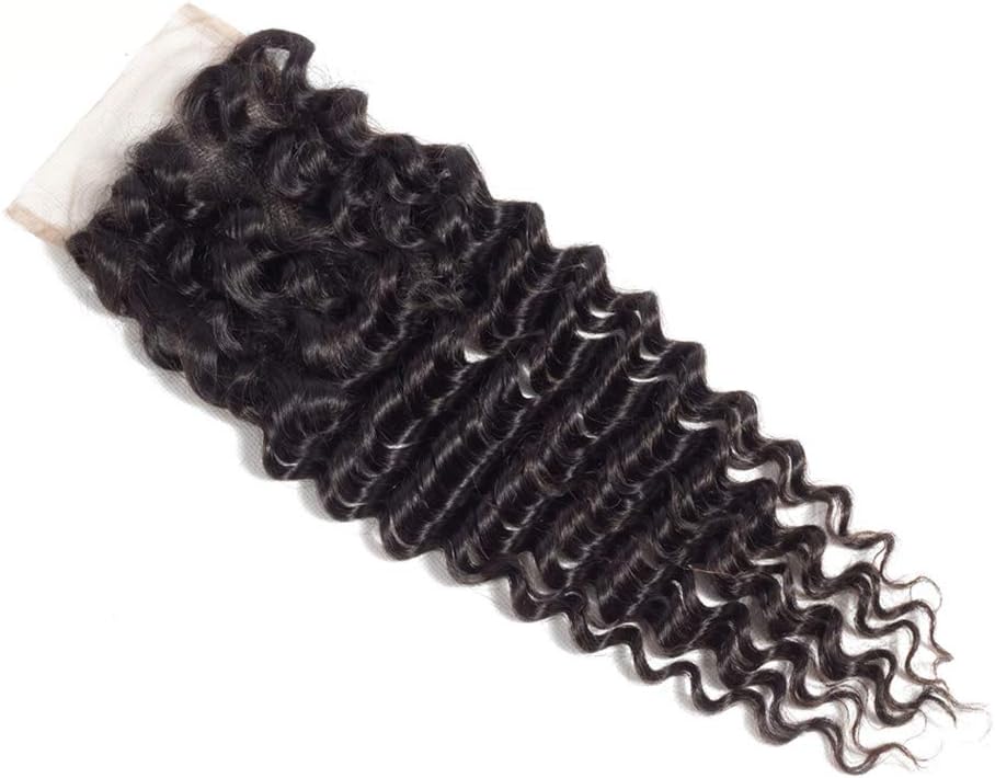 Brazilian Virgin Human Hair Deep Wave Lace Closure 4x4 Free Part 100% Unprocessed Virgin Deep Curly Human Hair Lace Closure Natural Black Color (14Inch - Image 4