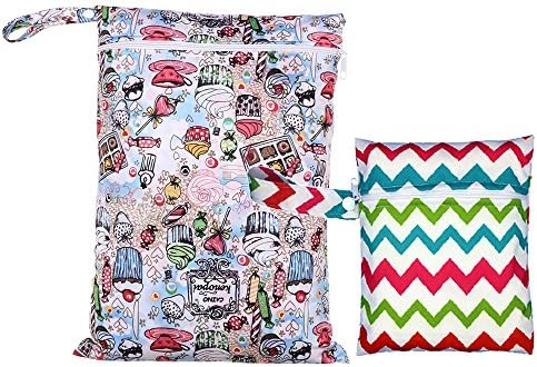 2PC Waterproof Baby Wet Dry Zipper Bag, ISOCUTE Cloth Diaper Swim Travel Packing