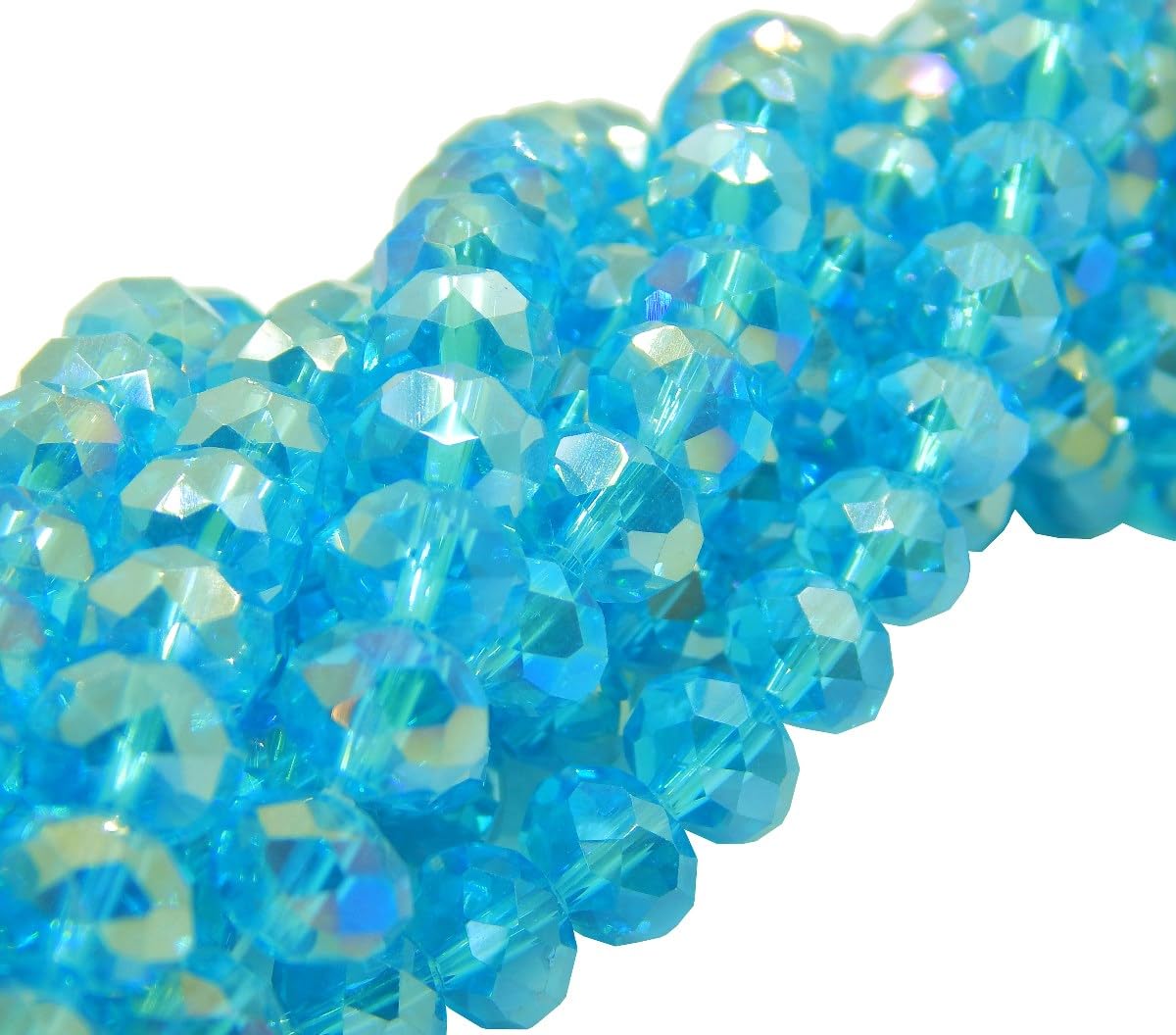 Perlin 65pcs Czech Bohemian Crystal Beads 8x6mm Czech Beads CZ Cut Glass Beads Faceted Rondelle (Aquamarine AB 2X)