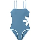 Shallmu Girls Swimsuit Cut Out One Piece Bathing Suit Color Contrast Trim Adjustable Straps Swimwear Size 9-16
