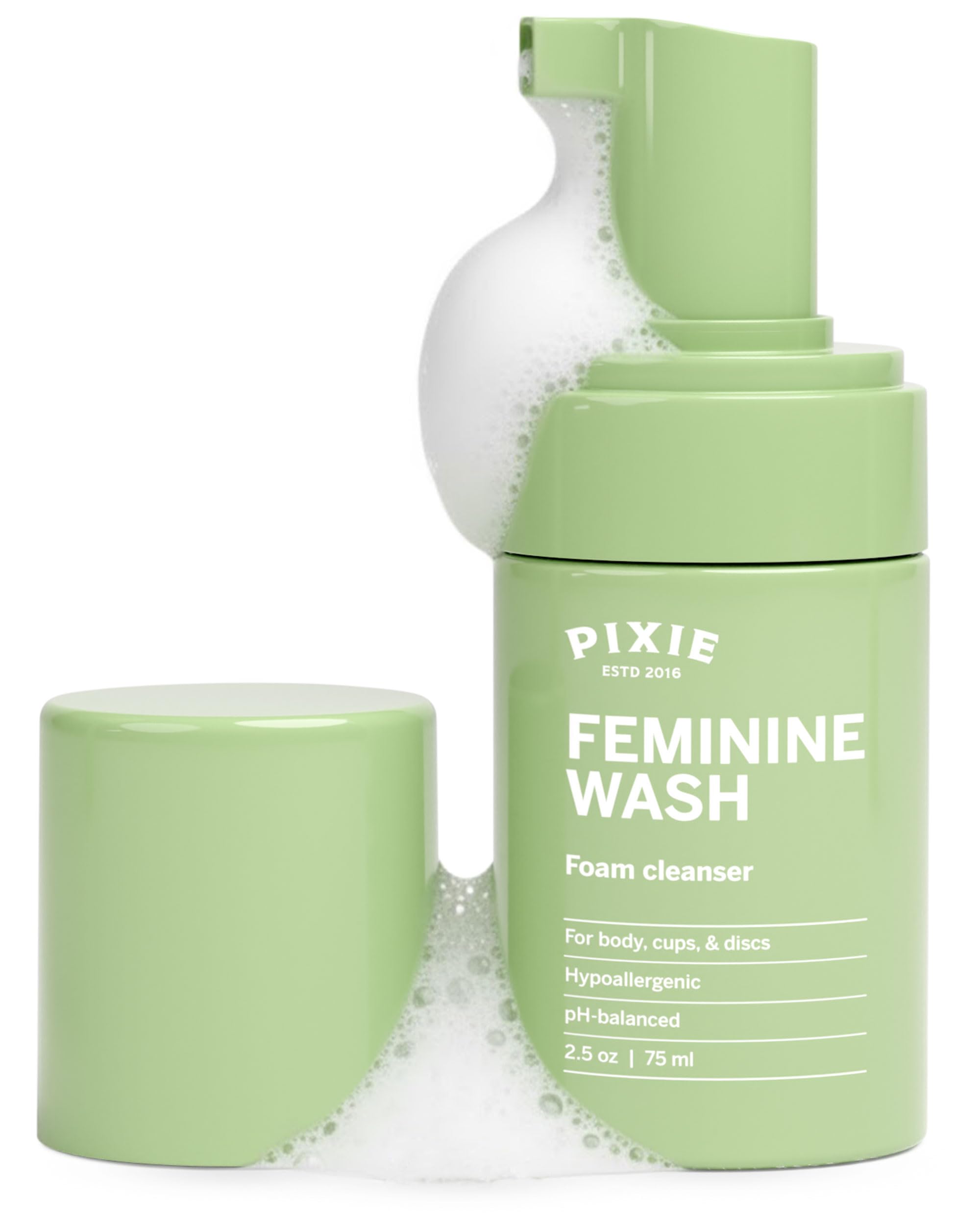 Pixie Menstrual Cup Wash - Foaming Dispenser - Cleaner Sterilizer for Period Cups & Discs - pH Balanced & Natural Organic Ingredients - Most Loved Formula To Wash Your Menstrual Cups & Discs (3.4oz)