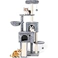 TSCOMON 59" Large Cat Tree Tower for Indoor Cats Soft Plush Multi-Level Cat Condo House with Hammock, 2 Cat Cave, Scratching Post, Sisal Staircase, Grey