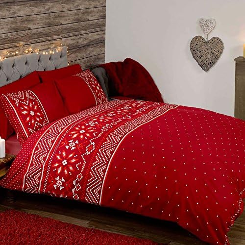 Nordic Christmas Double/US Full Duvet Cover and Pillowcase Set - Red