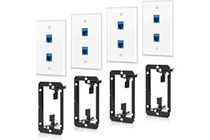 ANONION 4 Pack Ethernet Wall Plate 2 Port Keystone Jack Blue Cat6 RJ45 Coupler Outlet Connector with Single Gang Low Voltage Mounting Bracket