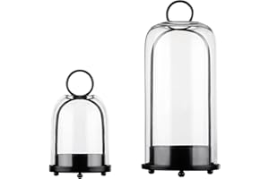 GENERIC 5" & 4" Wide Versatile Metal Candle Holder in Black with Handmade Thick, Heavy & Sturdy Glass Dome for Pillar Candle, Industrial, Modern, Shelf, Mantel, Veranda, Porch (2, Black, Large & Small)