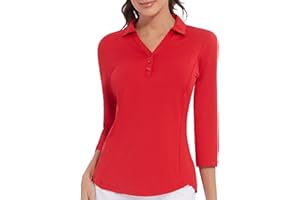 CASEI Women's Polo Shirt 3/4 Long Sleeve Golf Quick Dry T Shirts UPF 50+ Athletic Casual Work Shirts Tops for Women