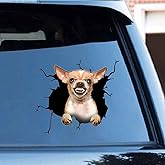 Zpahq Chihuahua Car Cracking Sticker,11.8 x11.8in 3D Vinyl Waterproof Dog Auto Decals,for Wall Laptop Car Window Truck Bumper Refrigerator