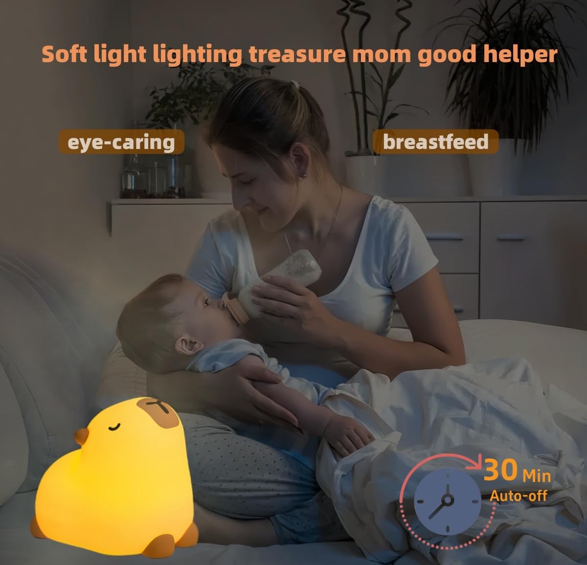 Microwear Cute Capybara Night Light,3 Levels Dimmable,Rechargeable Silicone Touch Lamp for Kids,Adults,Nursery,Bedroom,Desk Decor(Portable,Timer