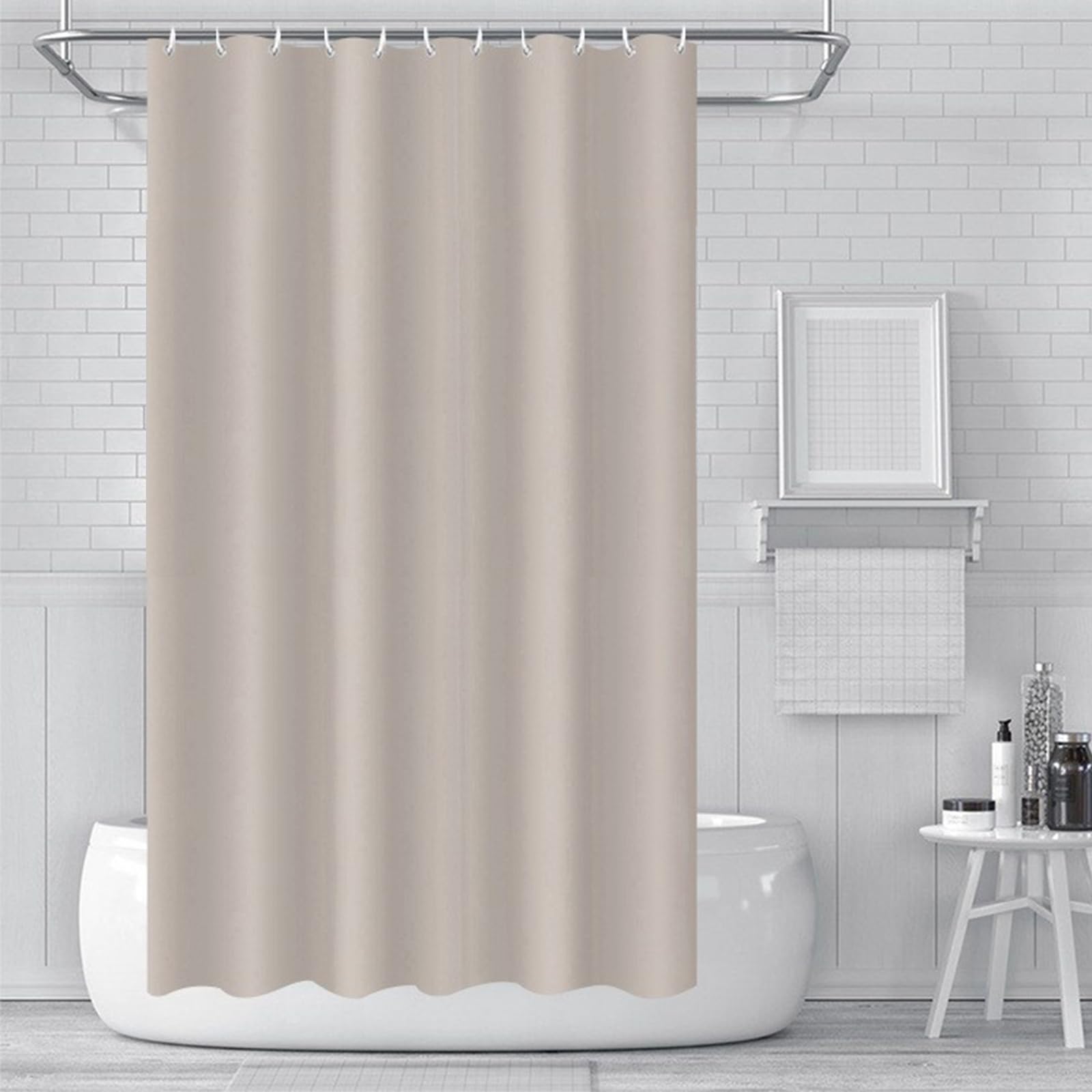 COSORO PEVA Shower Curtain 180x180cm,Heavy Duty Plastic Beige Weighted Shower Curtains Mould Proof Resistant Waterproof Bath Curtains with 12 Hooks for Wet Room,Bathroom,Shower Stall,Bath Tub