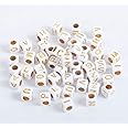 1,000 Acrylic Letter Beads White with Gold Letters 6mm or 1/4 Inch with 3.4mm - Small Size