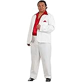 Adult Plus Size 80s Gangster Costume | Men's White Pants, Jacket with attached Red Shirt Halloween Outfit