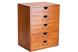 PRIMO SUPPLY Vintage 5-Drawer Wooden Desk Organizer - Craft Storage Drawers - Rustic Shelf Drawer - Ideal Home Office Organizers and Accessories - Multilevel Table Top - Apothecary Cabinet, Art Storage I Stackable