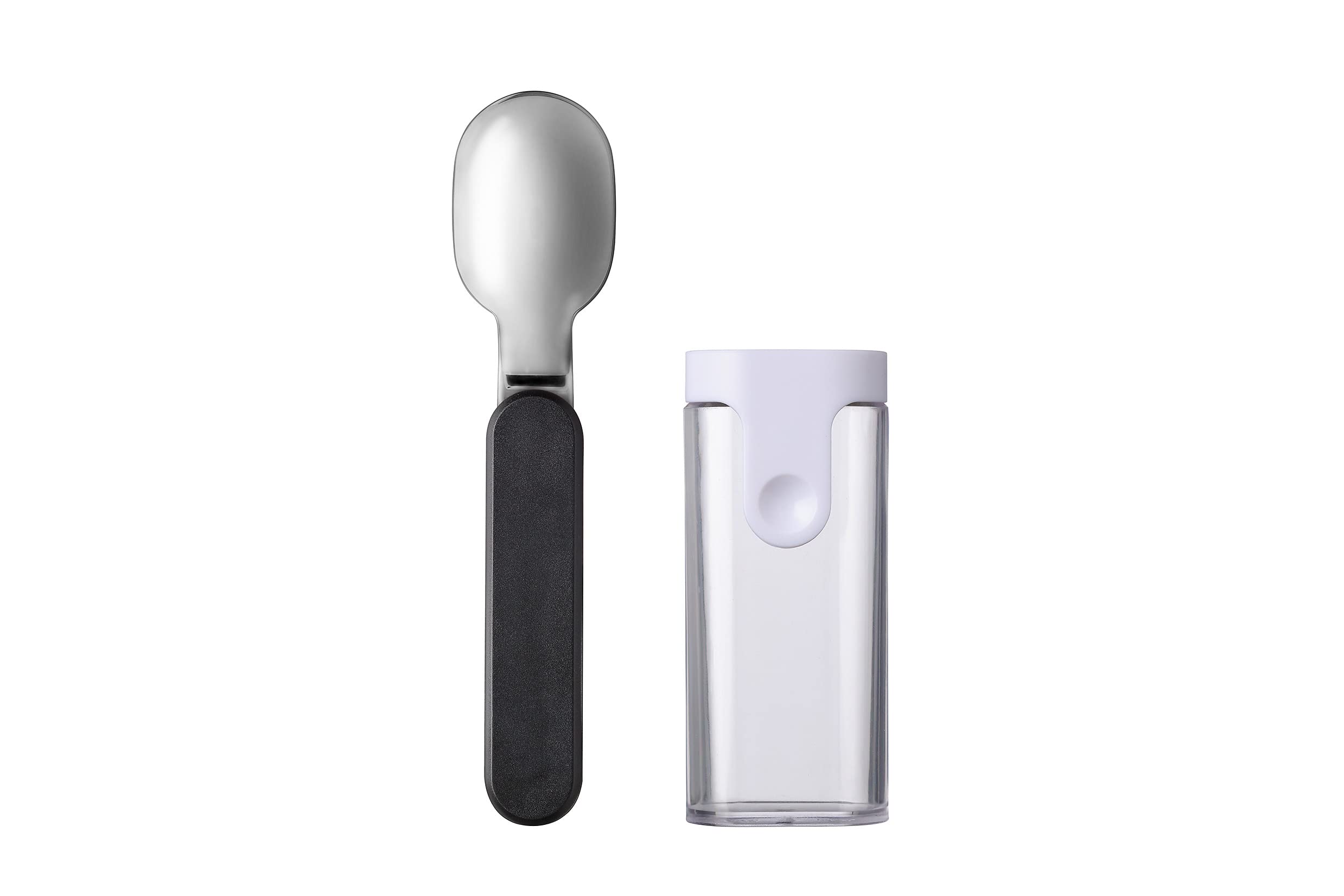 Mepal – Folding Spoon Ellipse – Reusable Spoon to Go – Foldable Spoon for Yoghurt Cup – Cutlery for Travel - Including Storage Case – Stainless Steel - Nordic Black