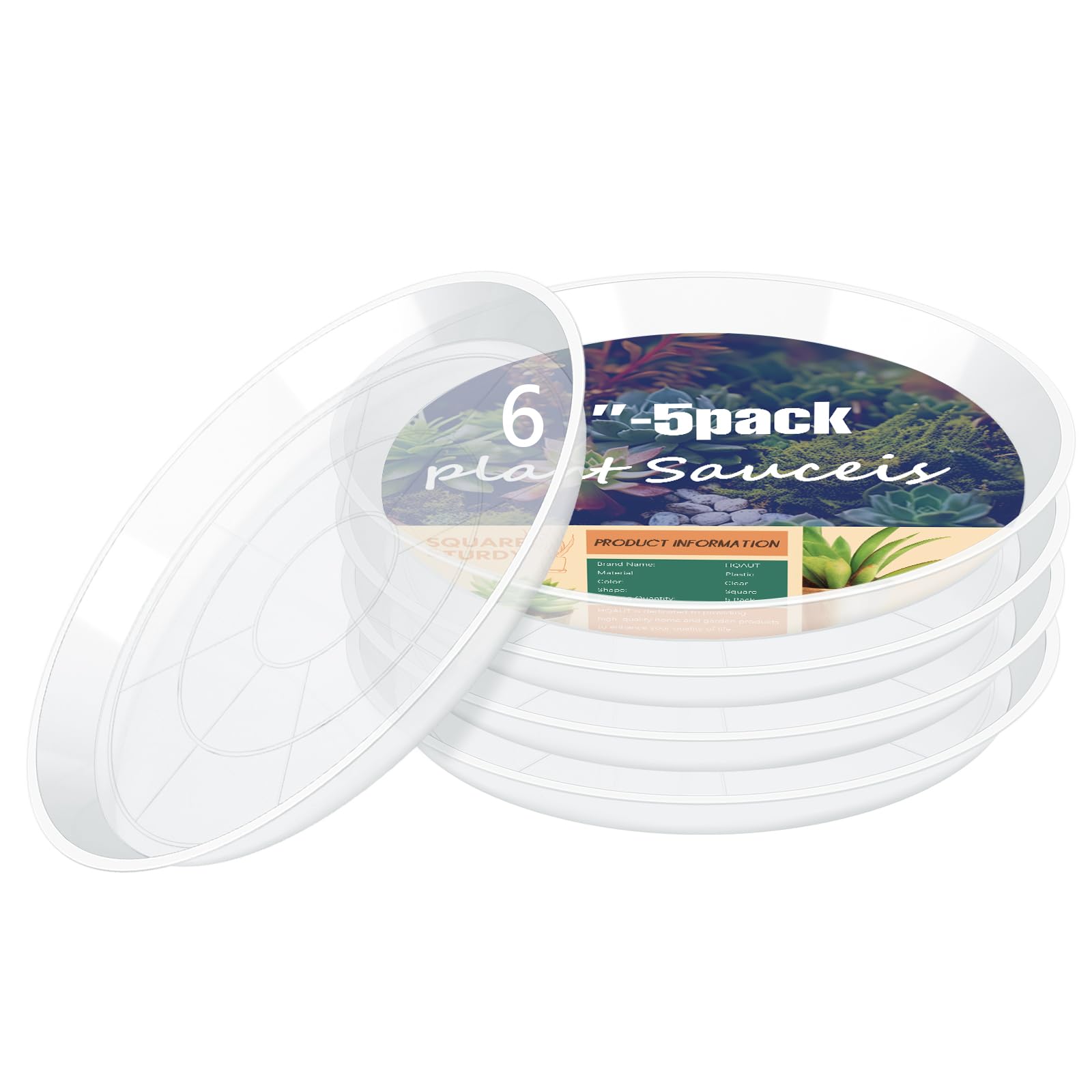 Photo 1 of HQAUT Clear Plant Saucer 4 6 8 10 12 14 16 18 20 22 Inch, 5 Pack Durable Plastic Water Catcher Trays for Flower Pots, Plant Saucers for Indoor Outdoor Planter(6inch)