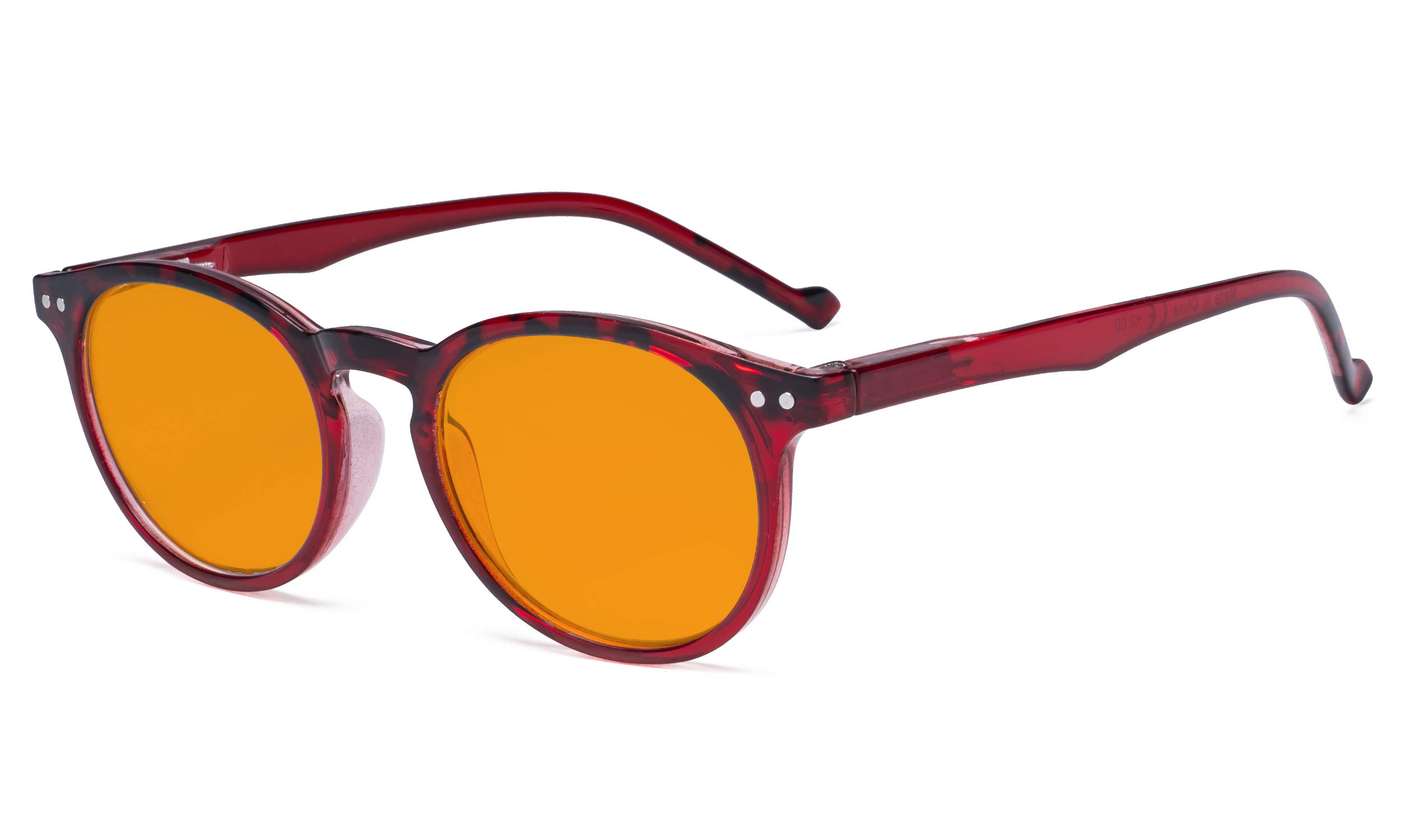 Eyekepper Stylish Blue Light Blocking Glasses Women - Anti Digital Glare UV Ray Oval Round Computer Reading Glasses with Orange Tinted Filter Lens - Red +2.00