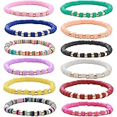 HYHONEY 12pcs Friendship Bracelets Beaded Bracelets Heishi Bracelet Cute Bracelets Stack Vinyl Clay Disc Bead Surfer Stretch Summer Beach Bracelets For Women Preppy Bracelets