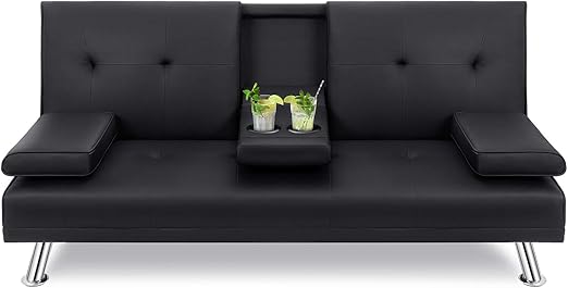 Amazon Com Walsunny Modern Faux Leather Couch Convertible Futon