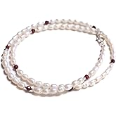 Freshwater Pearl with Genuine Garnet, 925 Sterling Silver spacer and Clasp Necklace, Choker, Layering, Minimalist Holiday Gift