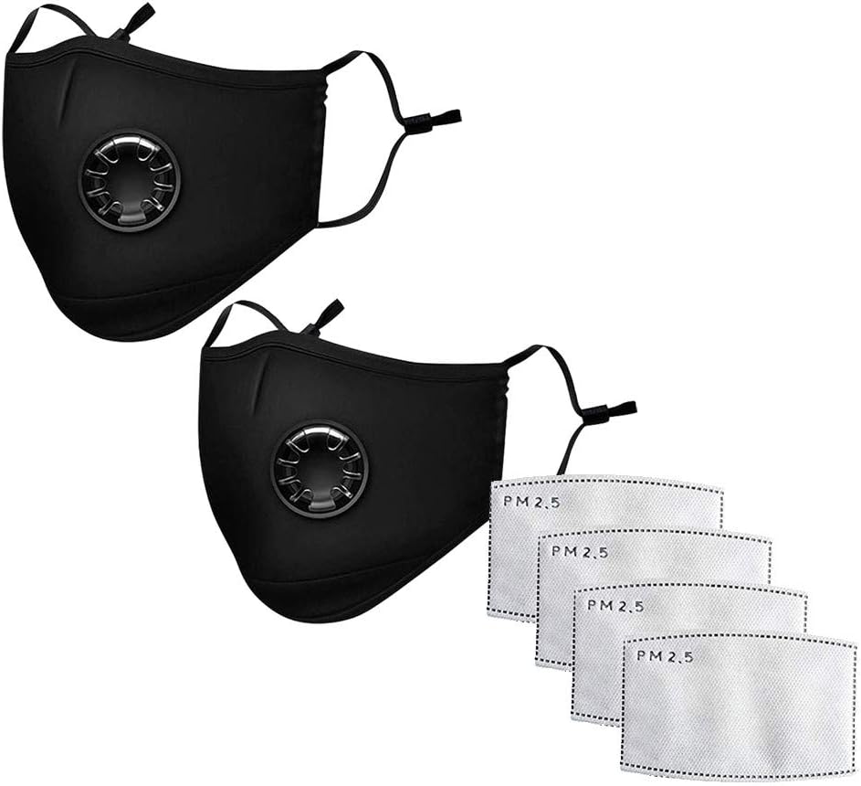 Ruxuan88 2Pcs Dust Másk + 4 Pcs PM2.5 Activated Carbon Filter for Breathing Insert Protective Másk Anti Pollution Washable Cotton for Men Women Adult Outdoor Activities