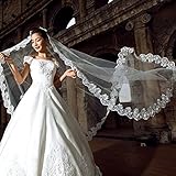 Qiuxiaoaa Vestido de Novia Nupcial Encaje Velo de Encaje Doble Novia Coreana Velo Tiara Estilo de Fotos Ceremonia de Boda Velo de Novia Accesorios Lechoso Blanco