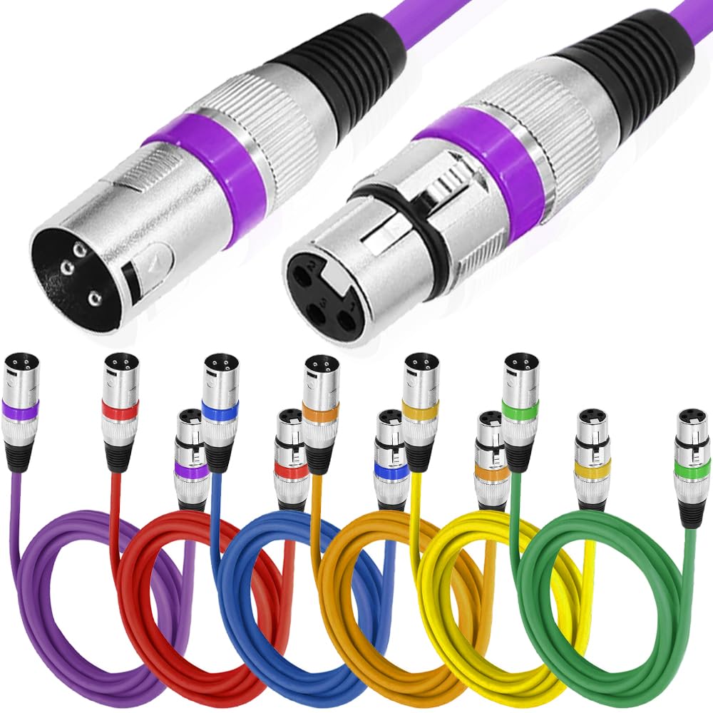 Xiatiaosann XLR to XLR Color Microphone Cable, 3-Pin XLR Male to Male MIC Patch Balanced Shielded Cable for Amplifier, Audio Sound Consoles (6 Pack, 1M/3.3FT)