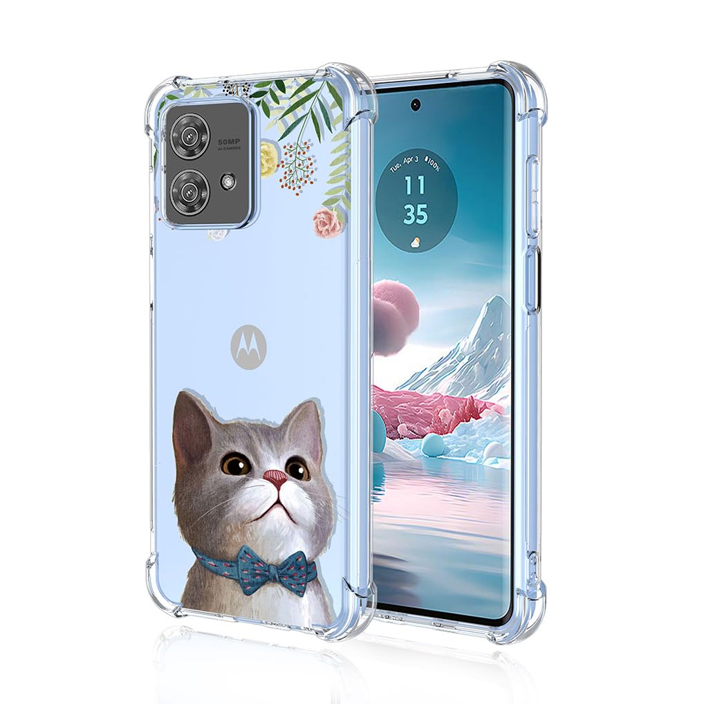 SEAHAI Case for Motorola Edge 40 Neo, Ultra Thin Soft Silicone Clear Back TPU Bumper Shockproof Cover Fashion Flowers Graphic Colorful Skin Slim Case - Cat