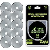 HEADLEY TOOLS 60mm Rotary Cutter Blades 10 Pack Compatible with Olfa, Fiskars, Replacement Rotary Blade for Arts Crafts Quilt