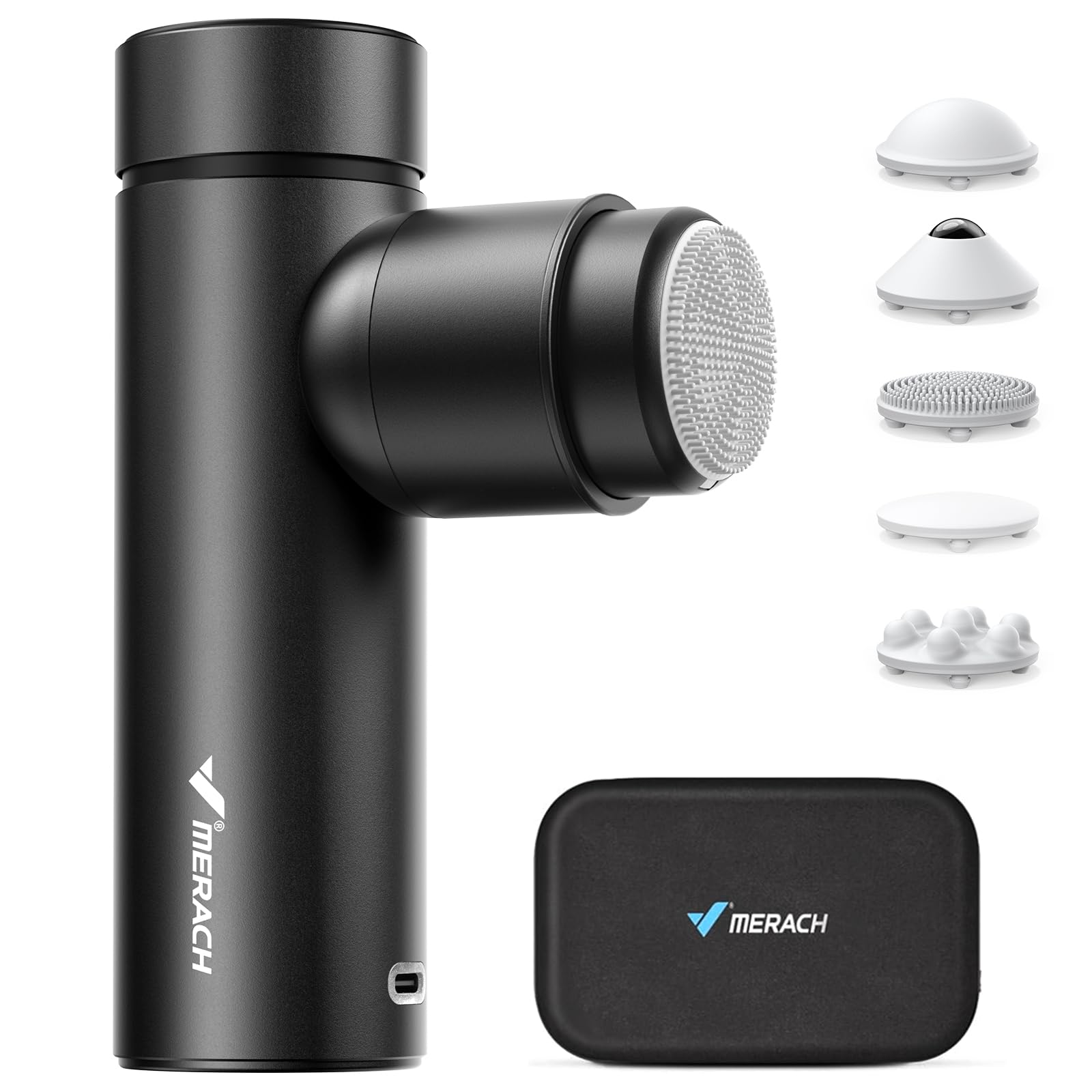 Photo 1 of MERACH Mini Massage Gun with 8mm Amplitude, Percussion Massage Tools with 5 Massage Heads, Portable Hand Held Muscle Massagers for Pain Relief Deep Tissue, Cool Gifts for Mens and Women (Black)
