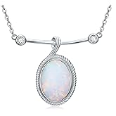 MOTIEL Oval Opal with Genuine Diamond Pendant Necklace 925 Sterling Silver Dainty White Opal Necklace Anniversary Birthday Jewelry Gifts for Women Her