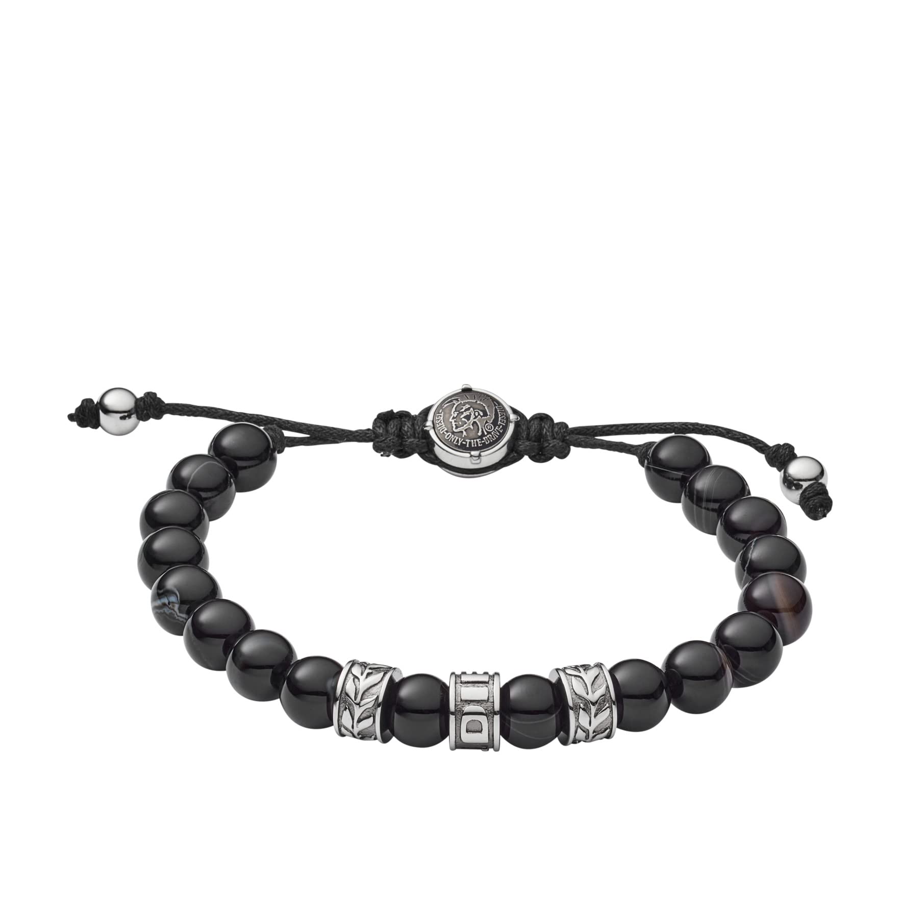 Diesel All-Gender Stainless Steel and Beaded Bracelet, Color: Black (Model: DX1101040)