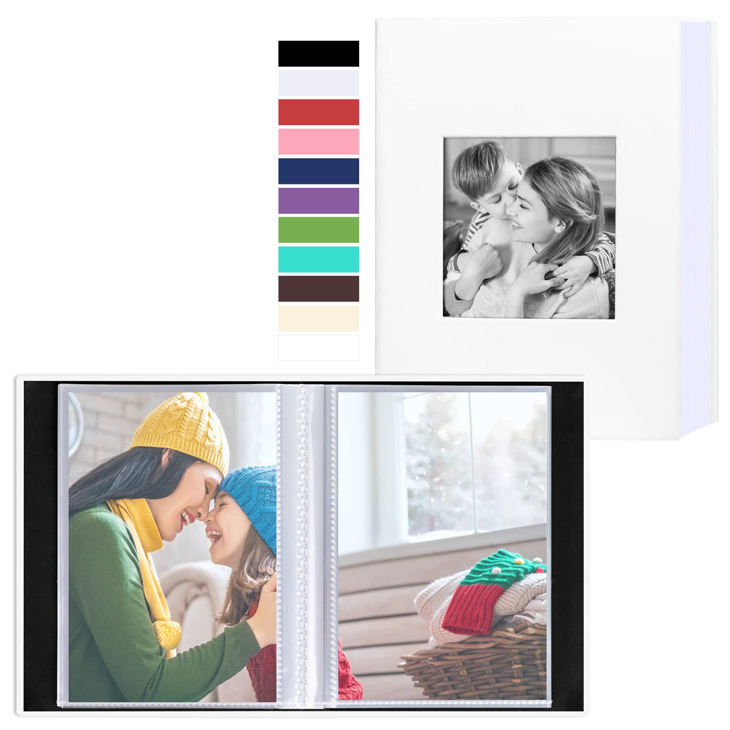 Benjia Small Photo Album 6x4 2 Packs, Each Pack Holds 50 Pockets, Slip In Mini Leather Top Loading Photo Albums Holds Portrait Only 10x15cm Picture White