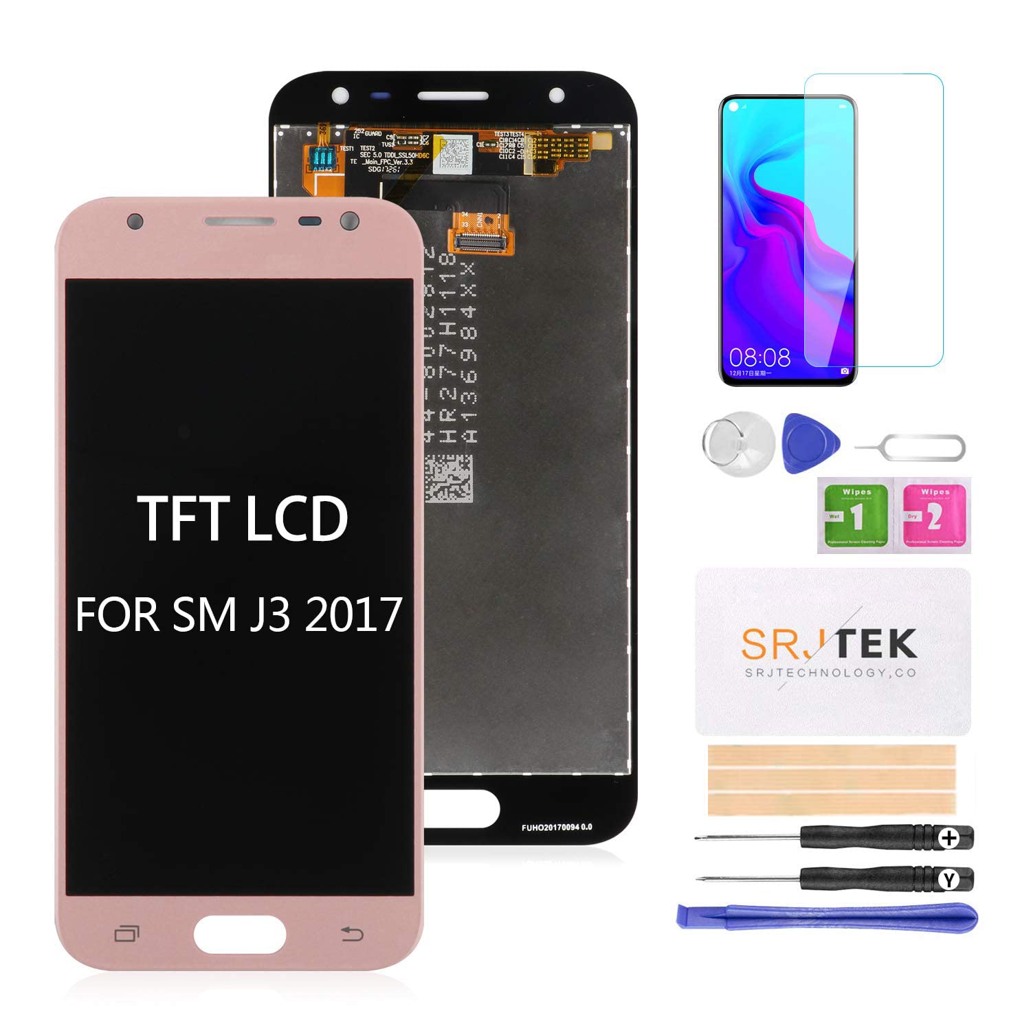 SRJTEK For Samsung Galaxy J3 2017 J330 / J3 Pro 2017 J330 DUOS J330G J330L J330F J330FN J330DS J3300 5.0 inch LCD Display Touch Screen Digitizer Glass Assembly Full Replacement Part (Pink)