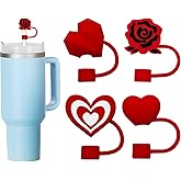 Straw Cover Cap for Stanley Cup, 4pcs 0.4in 10mm Diameter Reusable Dust-Proof Straw Topper Compatible with Simple Modern and Tumbler with Lid and Straws, Valentine's Day gift (4pcs red love set)