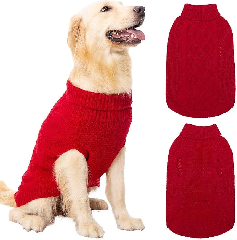 Mihachi Turtleneck Dog Jumper - Cable Knit Dog Sweater Winter Coat
