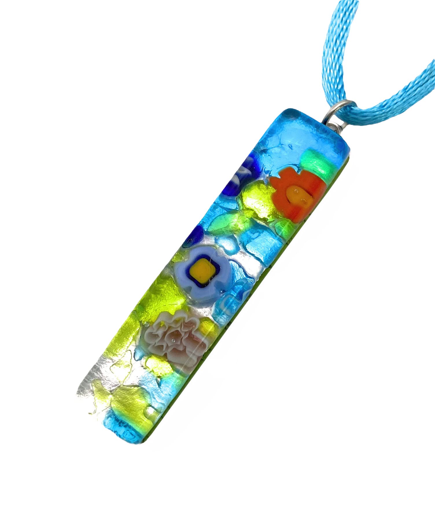Glass Pendant, Murano Glass Pendant, Handmade Glass Pendant, Millefiori Pendant, Silver Leaf, Murano Glass Jewellery, Glass from Venice, 4cm x 1cm (Lisa)